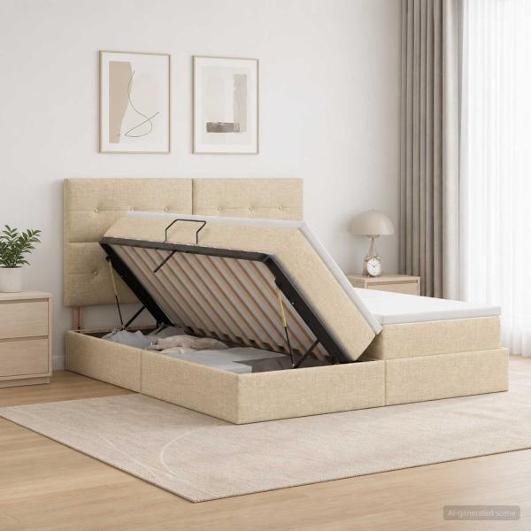 ARDEBO.de - Aufbewahrungsbett mit Kopfteil Creme 180 x 200 cm Stoff