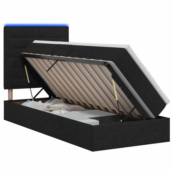 LED-Speicherbett mit Matratze Schwarz 90 x 200 cm Stoff