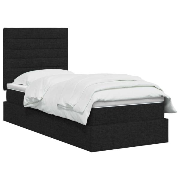 LED-Speicherbett mit Matratze Schwarz 90 x 200 cm Stoff