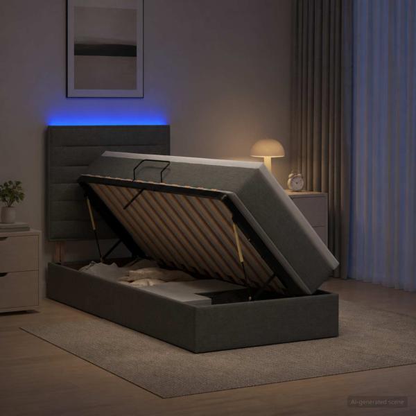 ARDEBO.de - LED-Speicherbett mit Matratze Dunkelgrau 100 x 200 cm Stoff
