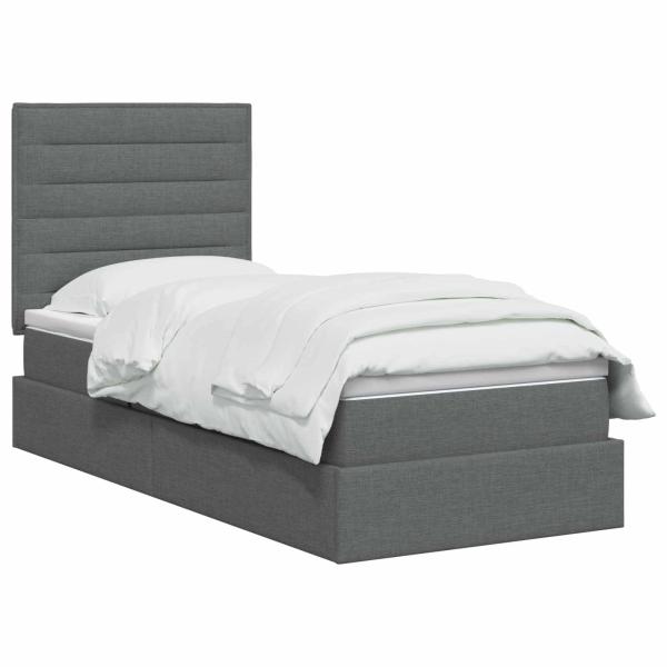 LED-Speicherbett mit Matratze Dunkelgrau 100 x 200 cm Stoff