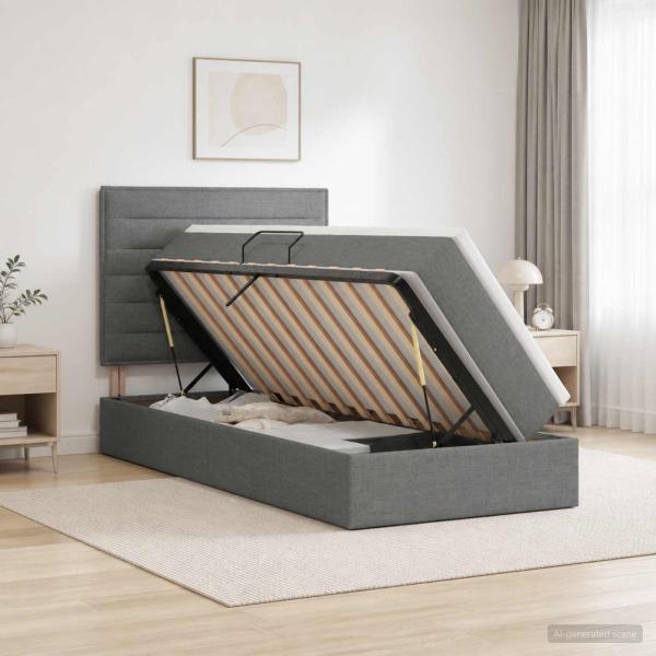 LED-Speicherbett mit Matratze Dunkelgrau 100 x 200 cm Stoff