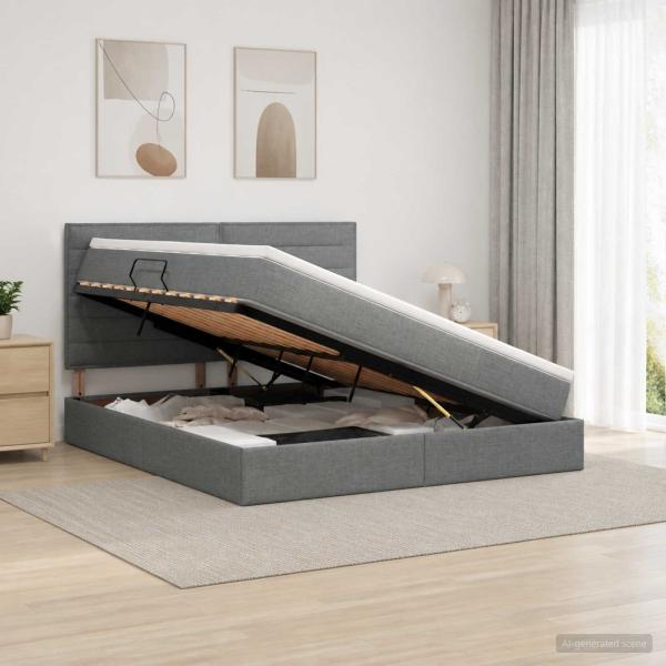 ARDEBO.de - LED-Speicherbett mit Matratze Dunkelgrau 160 x 200 cm Stoff