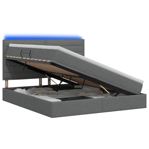 LED-Speicherbett mit Matratze Dunkelgrau 160 x 200 cm Stoff