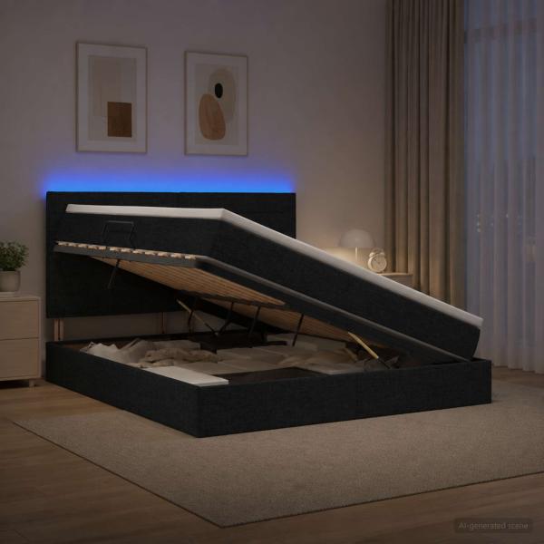 ARDEBO.de - LED-Speicherbett mit Matratze Schwarz 180 x 200 cm Stoff