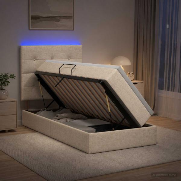 ARDEBO.de - LED-Speicherbett mit Matratze Creme 90 x 190 cm Stoff
