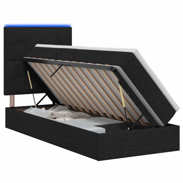 LED-Speicherbett mit Matratze Schwarz 90 x 200 cm Stoff
