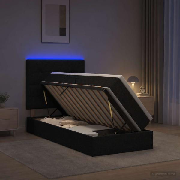 LED-Speicherbett mit Matratze Schwarz 90 x 200 cm Stoff