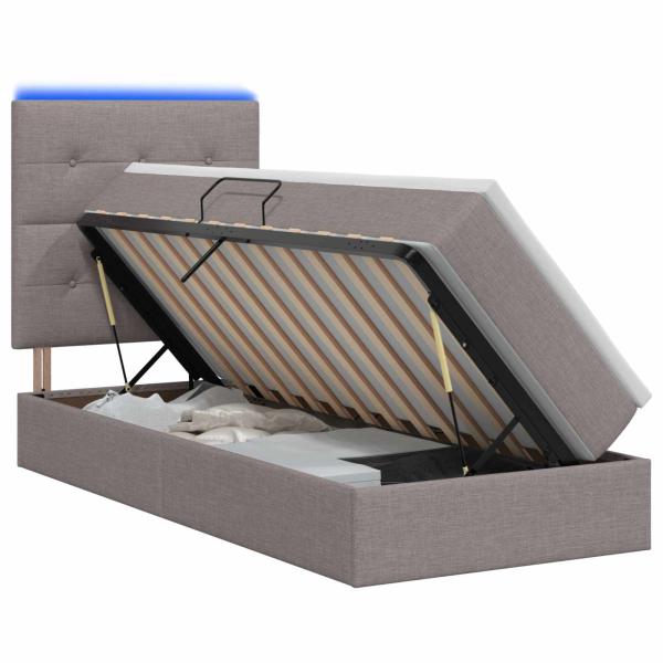 LED-Speicherbett mit Matratze Taupe 90 x 200 cm Stoff
