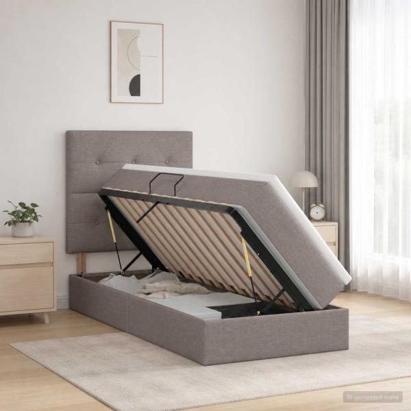 LED-Speicherbett mit Matratze Taupe 90 x 200 cm Stoff