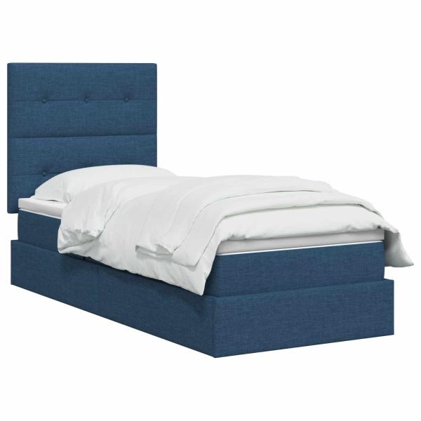 LED-Speicherbett mit Matratze Blau 100 x 200 cm Stoff
