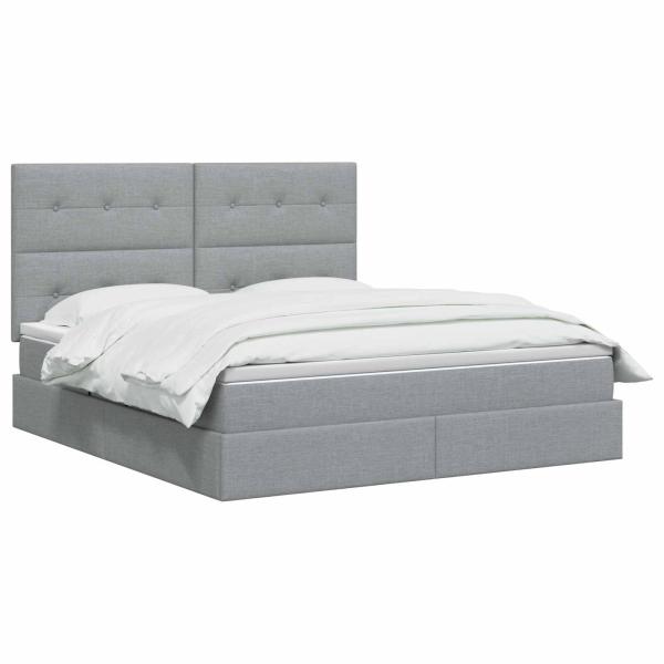 LED-Speicherbett mit Matratze Hellgrau 140 x 190 cm Stoff