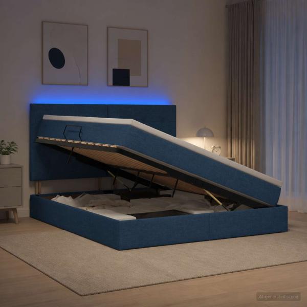 ARDEBO.de - LED-Speicherbett mit Matratze Blau 140 x 200 cm Stoff