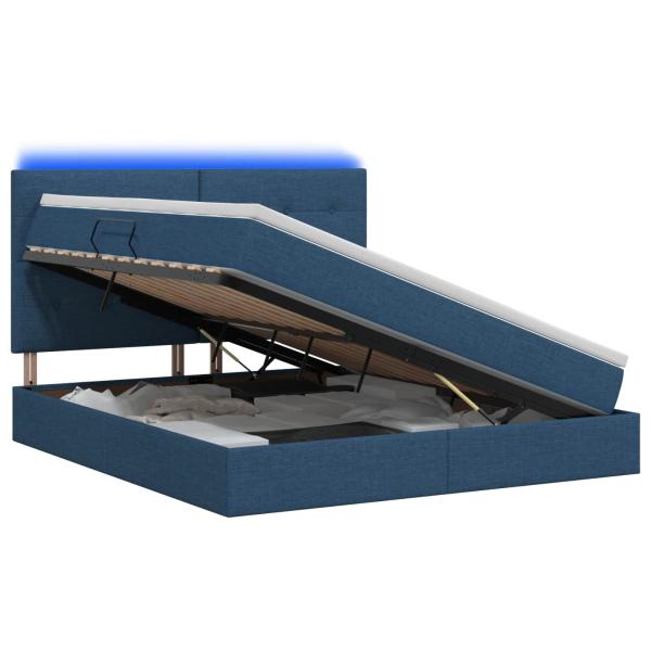 LED-Speicherbett mit Matratze Blau 140 x 200 cm Stoff