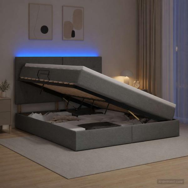 ARDEBO.de - LED-Speicherbett mit Matratze Dunkelgrau 160 x 200 cm Stoff