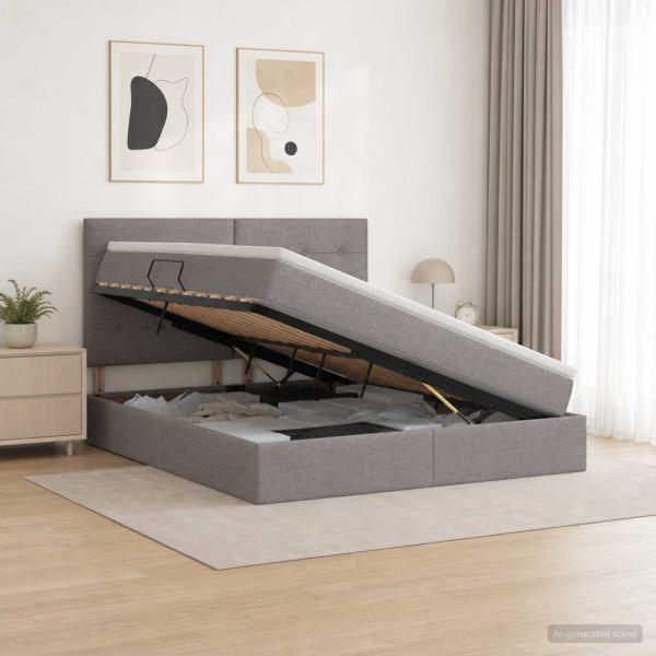 LED-Speicherbett mit Matratze Taupe 160 x 200 cm Stoff