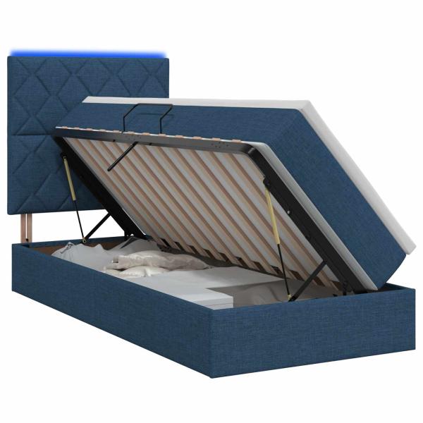 LED-Speicherbett mit Matratze Blau 100 x 200 cm Stoff