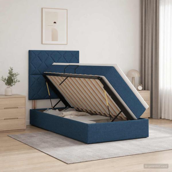LED-Speicherbett mit Matratze Blau 100 x 200 cm Stoff