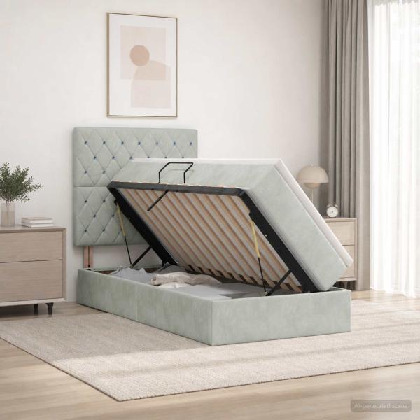 ARDEBO.de - LED-Speicherbett mit Matratze Hellgrau 100 x 200 cm Samt