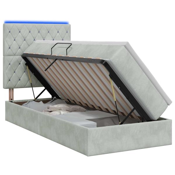 LED-Speicherbett mit Matratze Hellgrau 100 x 200 cm Samt