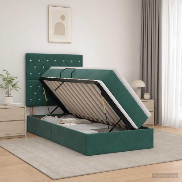 ARDEBO.de - LED-Speicherbett mit Matratze Dunkelgrün 100 x 200 cm Samt