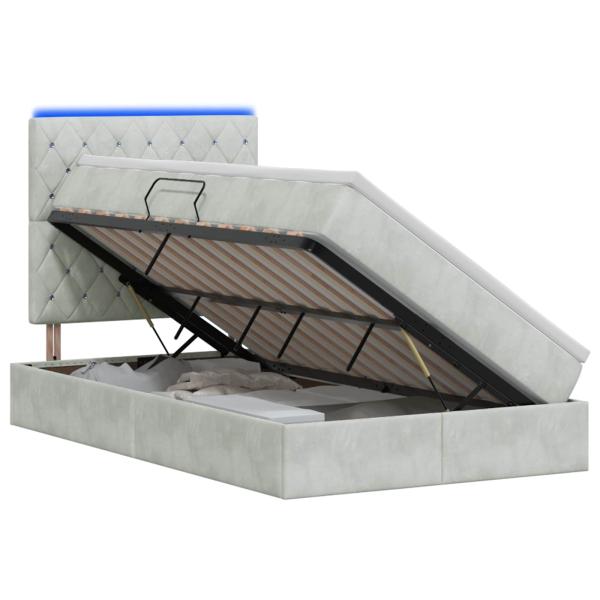 LED-Speicherbett mit Matratze Hellgrau 120 x 200 cm Samt