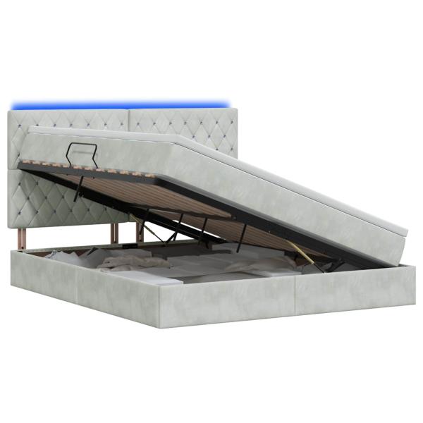LED-Speicherbett mit Matratze Hellgrau 140 x 190 cm Samt