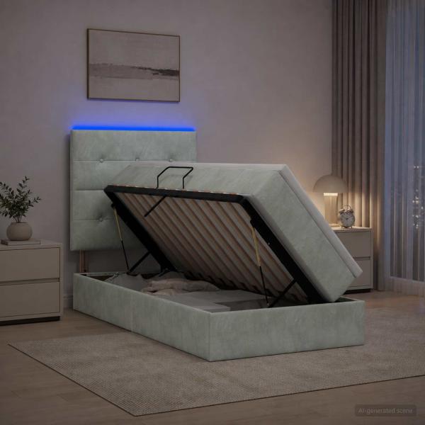 ARDEBO.de - LED-Speicherbett mit Matratze Hellgrau 90 x 190 cm Samt