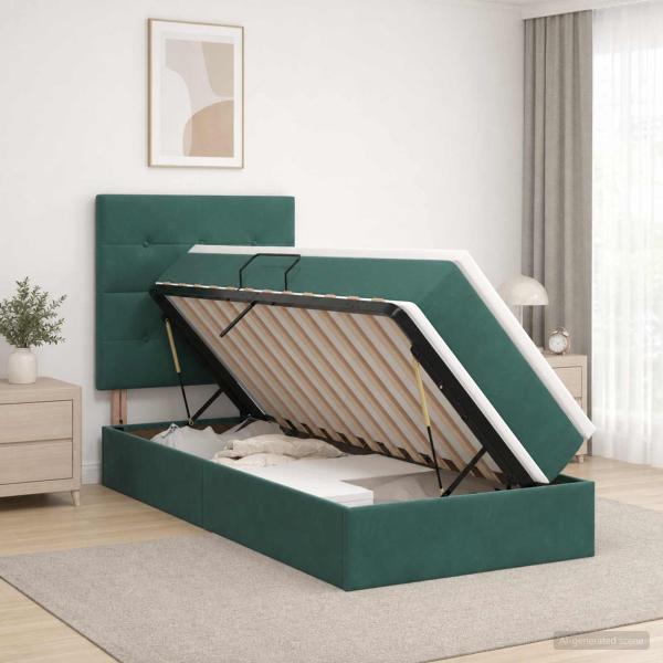 ARDEBO.de - LED-Speicherbett mit Matratze Dunkelgrün 90 x 190 cm Samt