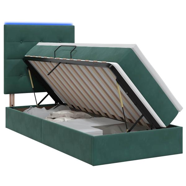 LED-Speicherbett mit Matratze Dunkelgrün 90 x 190 cm Samt