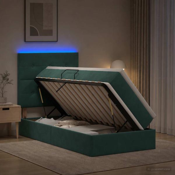 LED-Speicherbett mit Matratze Dunkelgrün 90 x 190 cm Samt