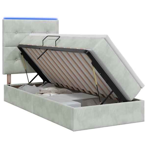 LED-Speicherbett mit Matratze Hellgrau 90 x 200 cm Samt