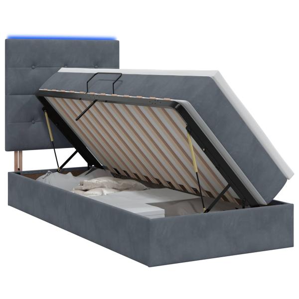 LED-Speicherbett mit Matratze Dunkelgrau 90 x 200 cm Samt