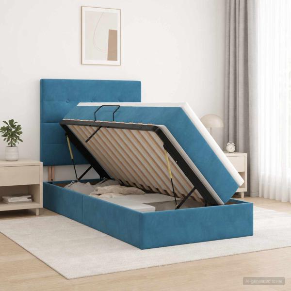 ARDEBO.de - LED-Speicherbett mit Matratze Dunkelblau 90 x 200 cm Samt