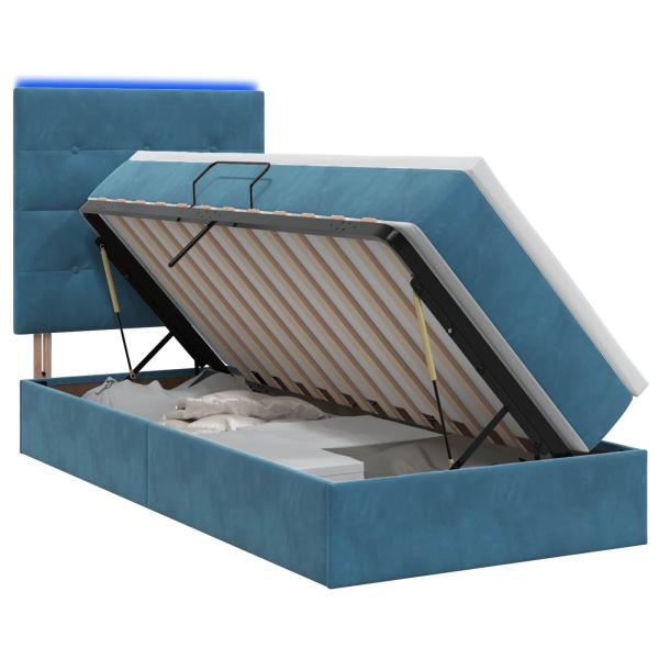 LED-Speicherbett mit Matratze Dunkelblau 90 x 200 cm Samt