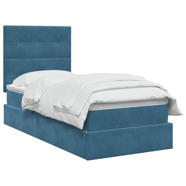 LED-Speicherbett mit Matratze Dunkelblau 90 x 200 cm Samt