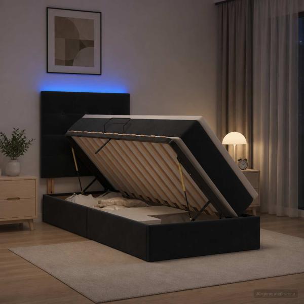 ARDEBO.de - LED-Speicherbett mit Matratze Schwarz 100 x 200 cm Samt