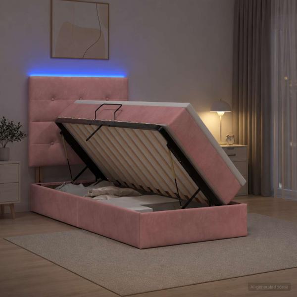 ARDEBO.de - LED-Speicherbett mit Matratze Rosa 100 x 200 cm Samt