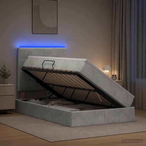 ARDEBO.de - LED-Speicherbett mit Matratze Hellgrau 120 x 200 cm Samt