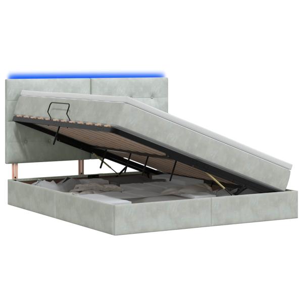 LED-Speicherbett mit Matratze Hellgrau 140 x 190 cm Samt