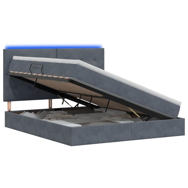 LED-Speicherbett mit Matratze Dunkelgrau 140 x 190 cm Samt