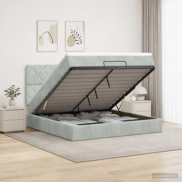 ARDEBO.de - LED-Speicherbett mit Matratze Hellgrau 180 x 200 cm Samt