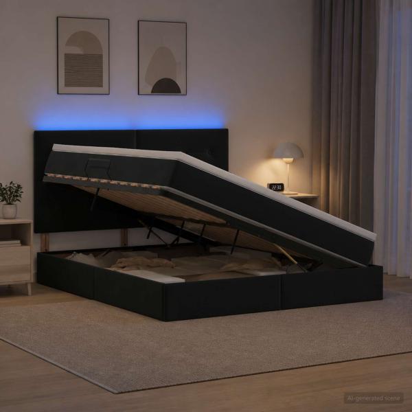 LED-Speicherbett mit Matratze Schwarz 180 x 200 cm Samt