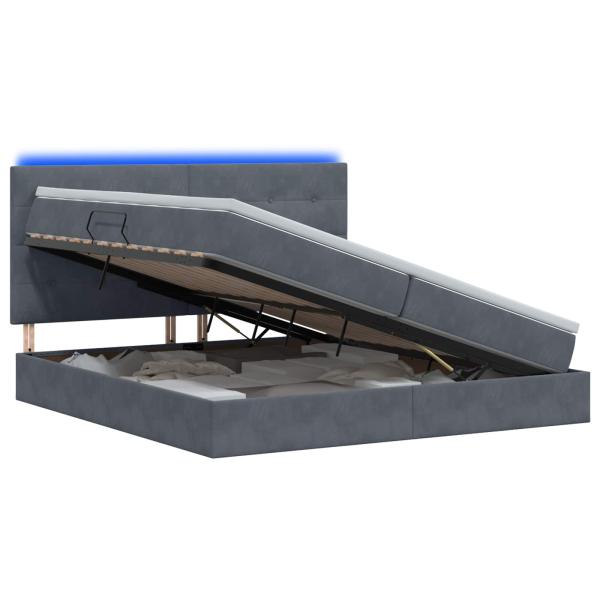 LED-Speicherbett mit Matratze Dunkelgrau 200 x 200 cm Samt