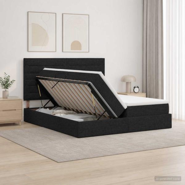 LED-Speicherbett mit Matratze Schwarz 180 x 200 cm Stoff