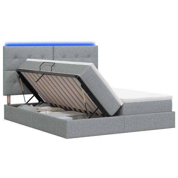 LED-Speicherbett mit Matratze Hellgrau 180 x 200 cm Stoff