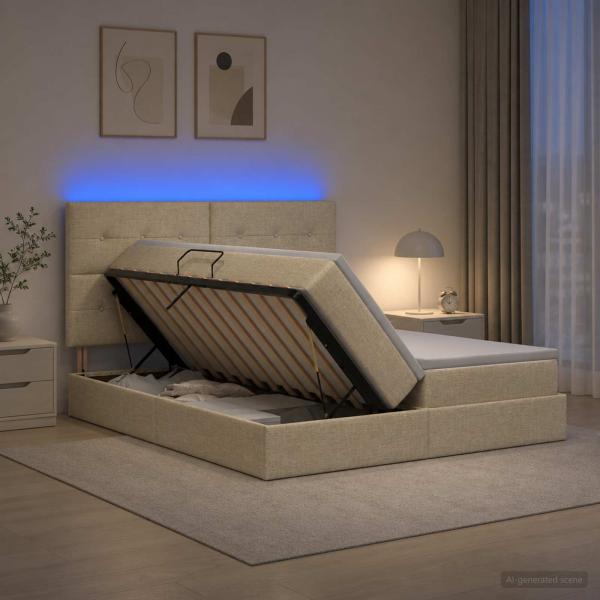 ARDEBO.de - LED-Speicherbett mit Matratze Creme 180 x 200 cm Stoff