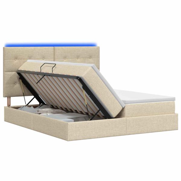 LED-Speicherbett mit Matratze Creme 180 x 200 cm Stoff