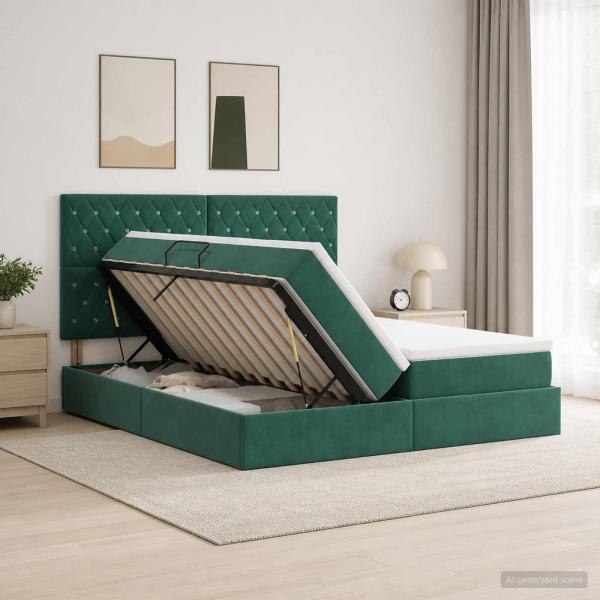 ARDEBO.de - LED-Speicherbett mit Matratze Dunkelgrün 200 x 200 cm Samt