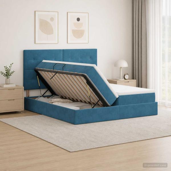 LED-Speicherbett mit Matratze Dunkelblau 180 x 200 cm Samt
